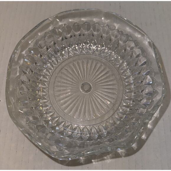 Indiana Glass Diamond Point Mayo/Sauce 3 Piece Set Bowl plastic Spoon Under Dish - Picture 2 of 5